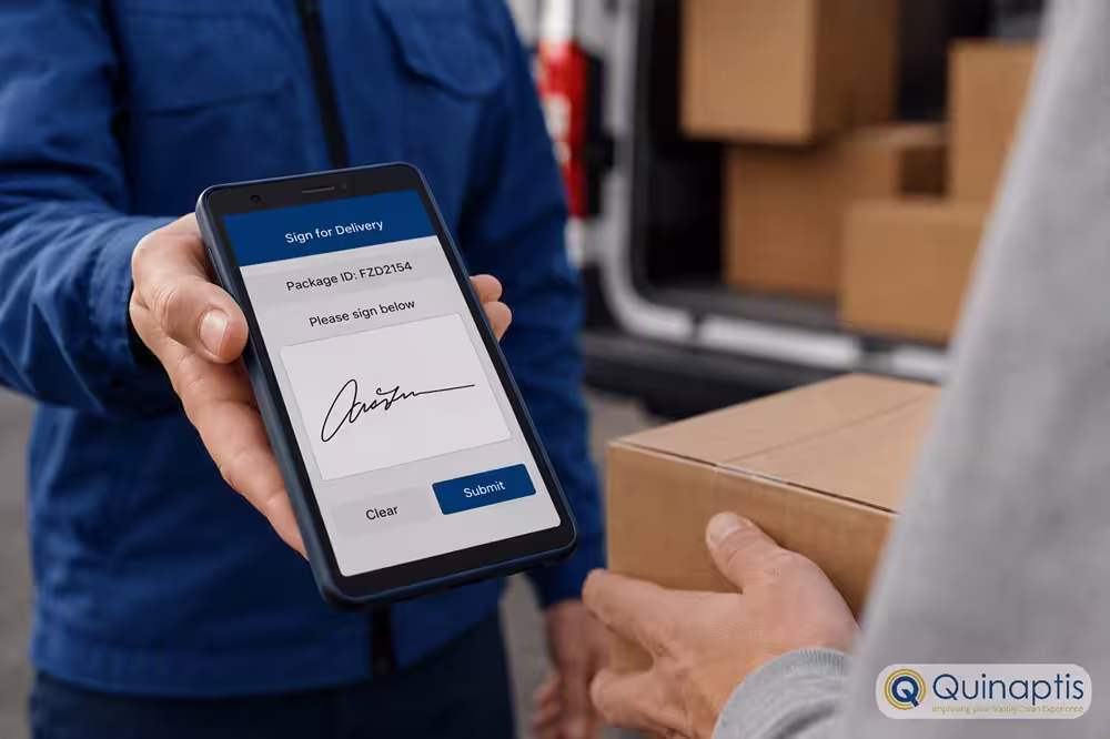 Delivery driver capturing signature for delivery